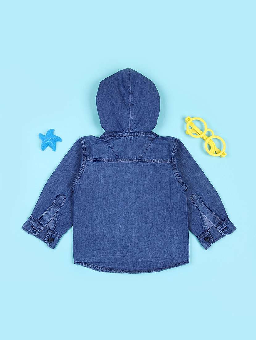 boys solid denim hooded shirt - 21503452 -  Standard Image - 1
