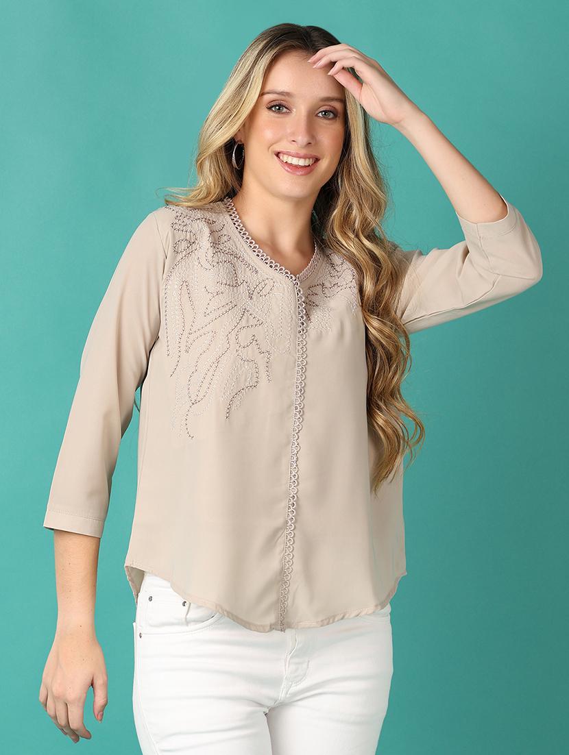 women beige three quarter sleeve top - 21503485 - Zoom Image - 0