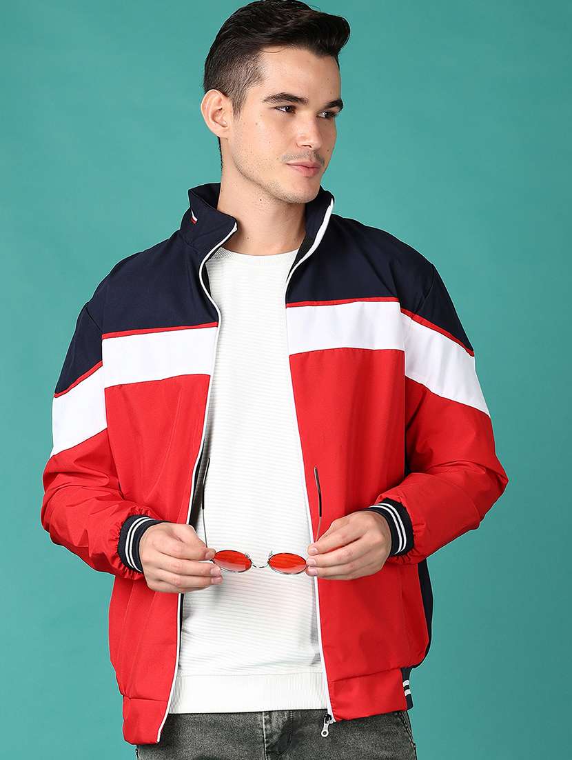 men color block long sleeve regular jacket