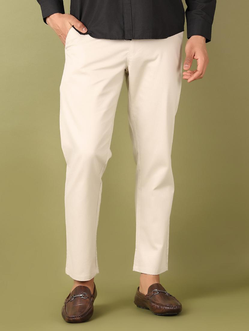 men solid mid rise flat front casual trouser - 21503517 -  Standard Image - 1