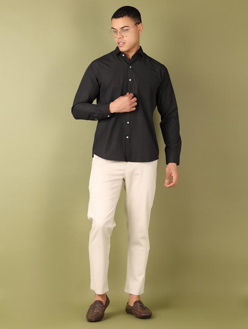 men solid mid rise flat front casual trouser - 21503517 - Standard Image - 4