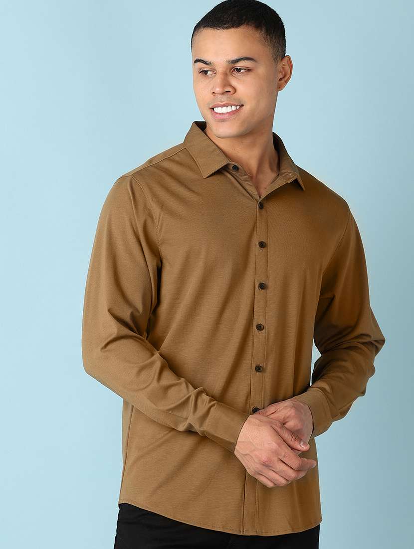men long sleeves solid casual shirt - 21503563 -  Standard Image - 1