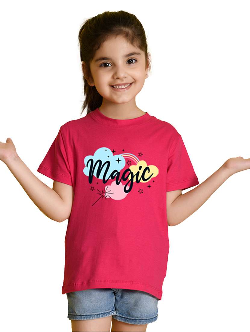 girls round neck front print t-shirt - 21503890 -  Standard Image - 1