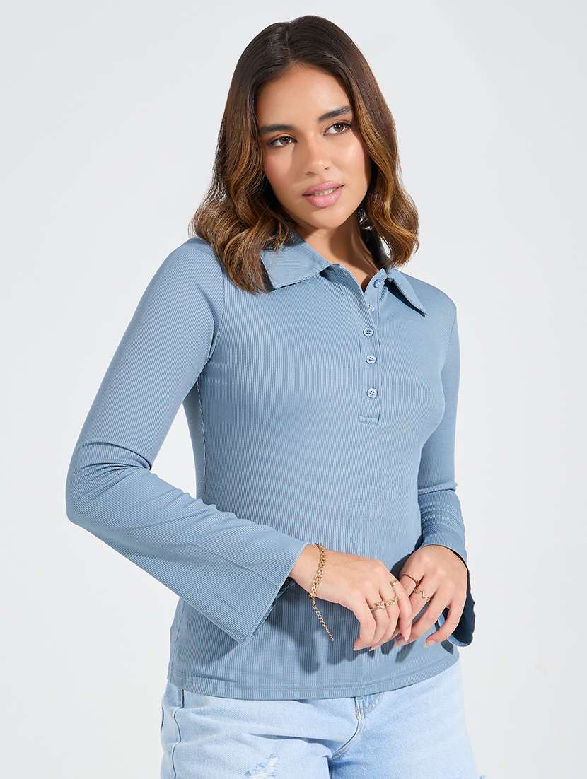 women blue polyester regular t-shirt - 21503947 -  Standard Image - 1