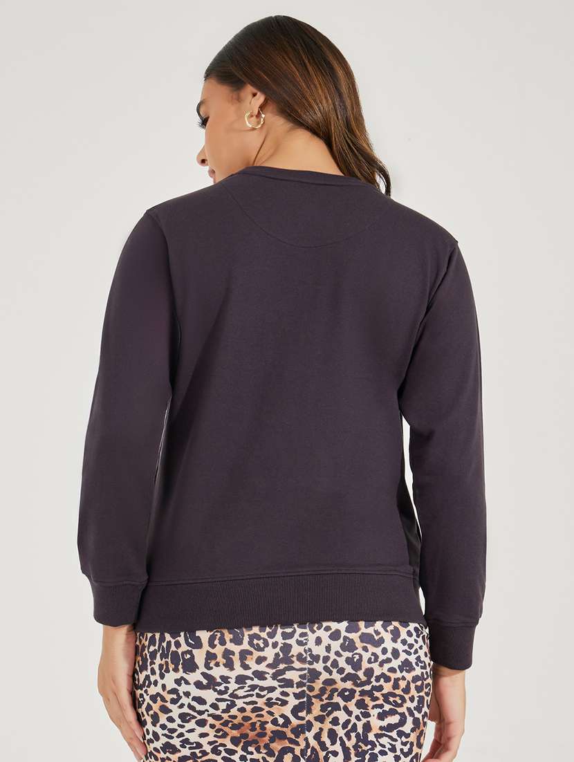 women black solid long sleeve sweatshirt - 21503950 -  Standard Image - 1