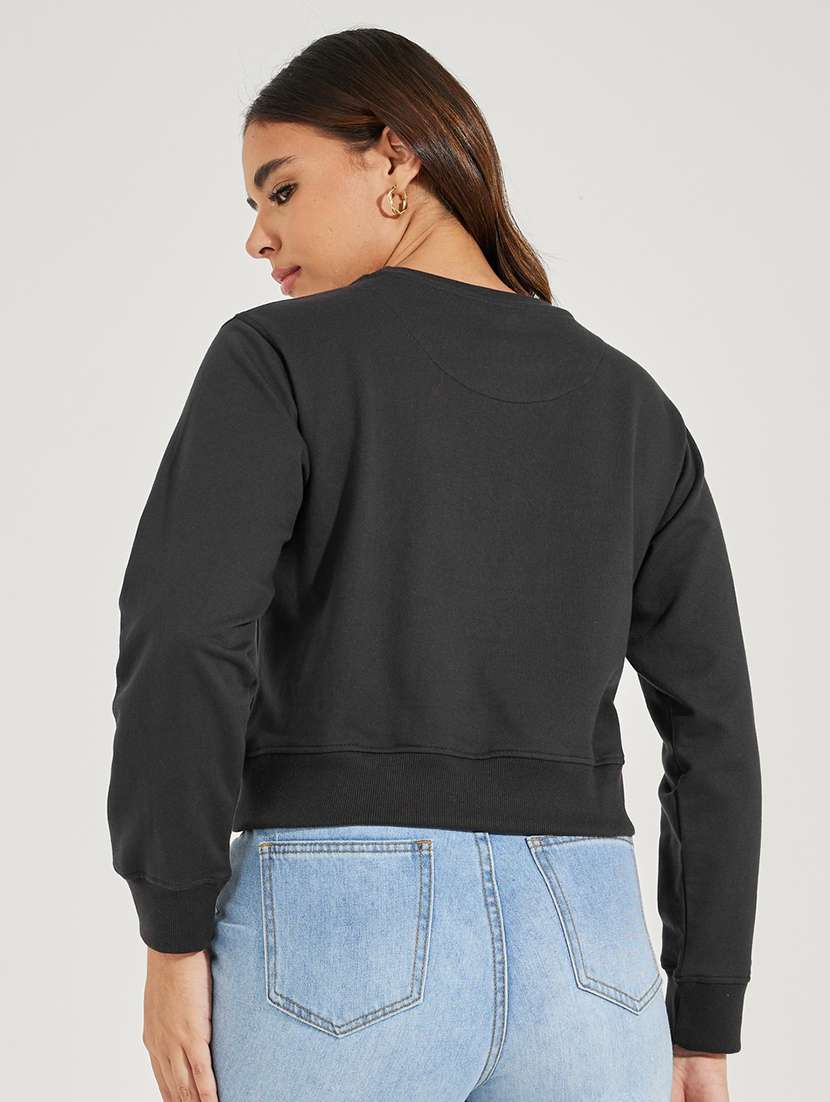 women black chest print long sleeve sweatshirt - 21503957 -  Standard Image - 1