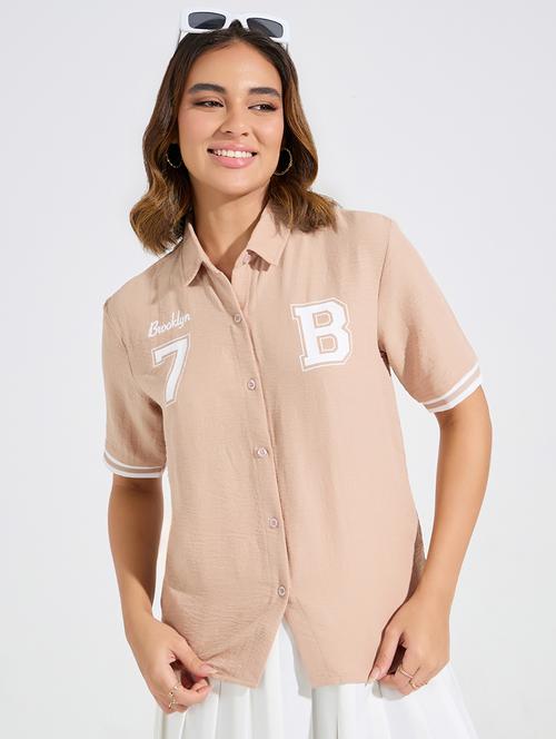 women beige polyester regular shirt - 21503967 - Standard Image - 0