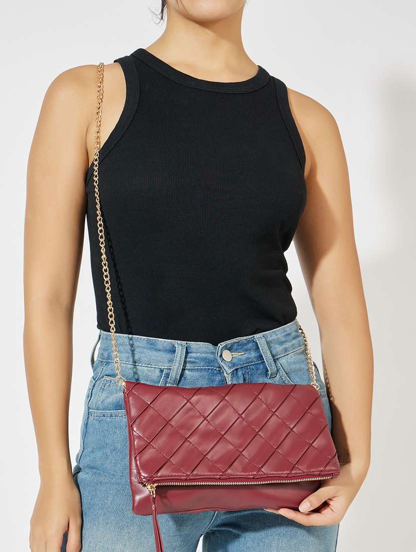 women burgundy pu handbag - 21503984 - Standard Image - 4