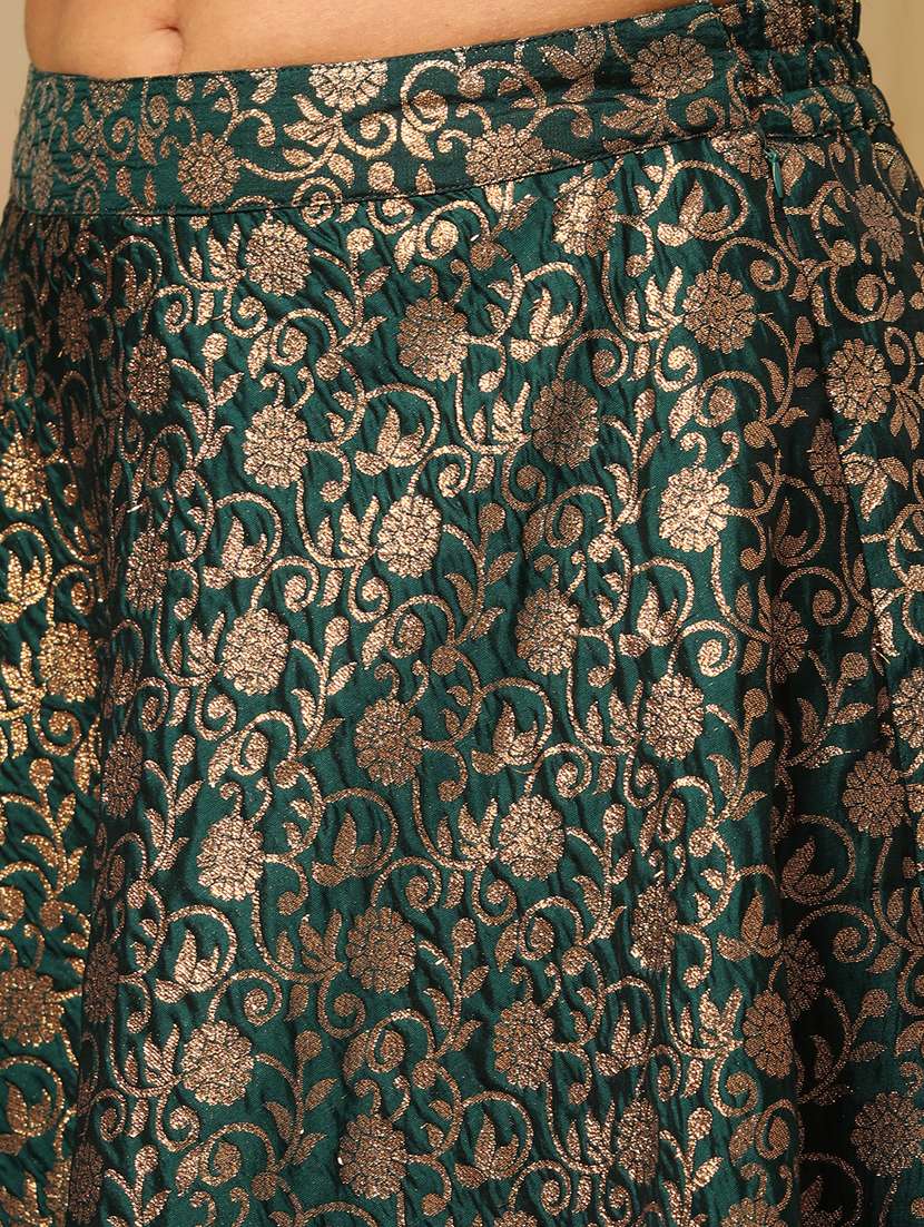 women's green brocade floral jaal print halter neck stylised back blouse & flared lehenga festive co-ords set - 21504020 -  Standard Image - 4