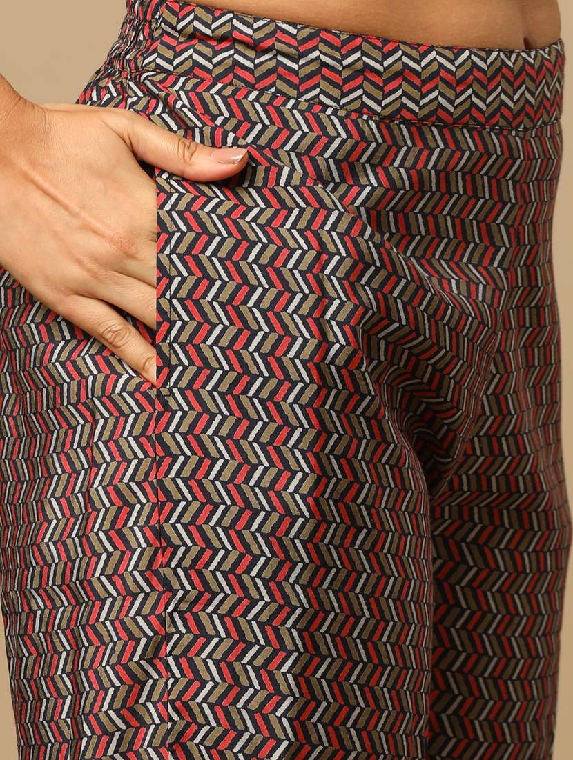 women's blue allover floral printed peplum tunic & partially elasticated chevron print trouser co-ords set - 21504021 - Standard Image - 4