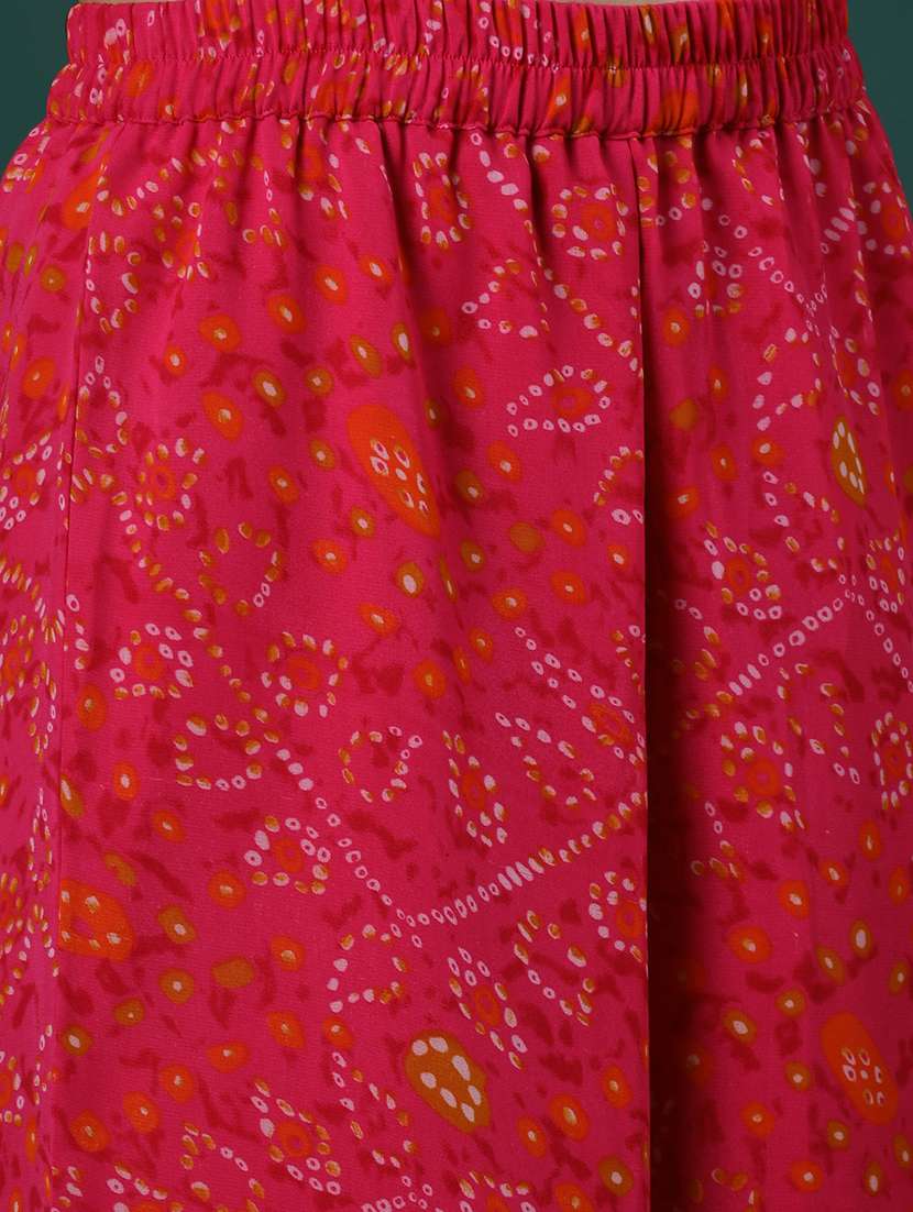 women's pink v-neck gotta lace bandhani print panelled a-line kurta & flared palazzos festive set - 21504037 -  Standard Image - 4