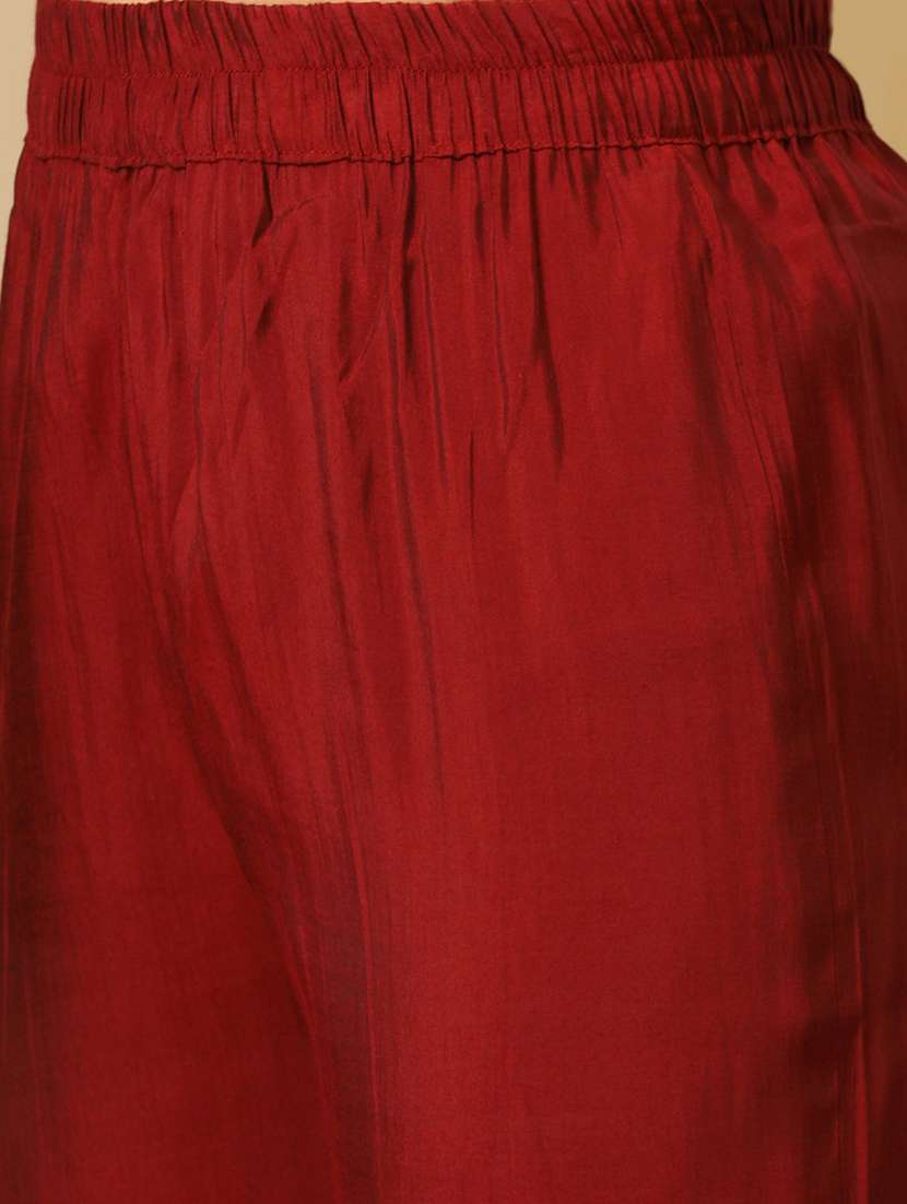 women's maroon sequin embroidered yoke gold foil print panelled anarkali kurta & elasticated pants festive set - 21504047 - Standard Image - 4