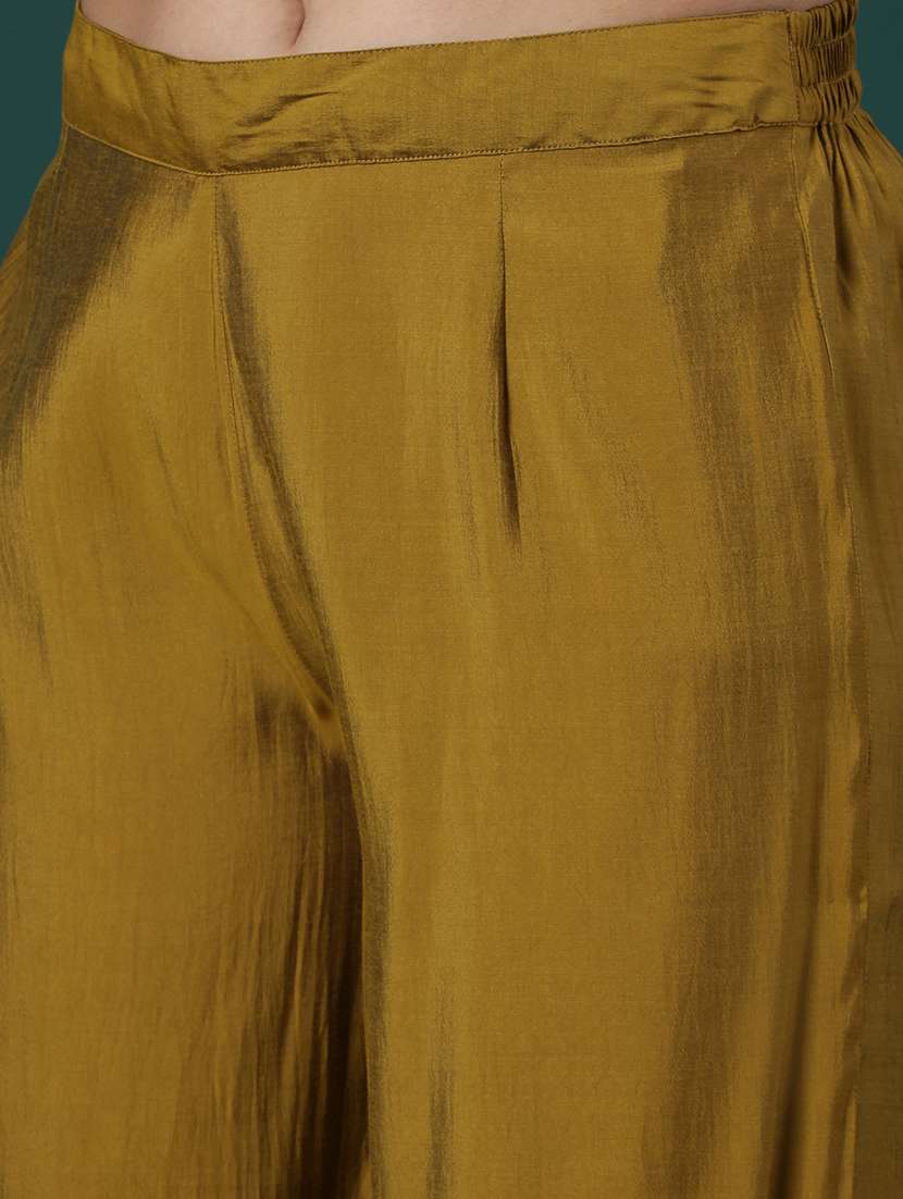 women's mustard sequinned & floral embroidered v-neck straight kurta afghani pants & dupatta festive set - 21504056 -  Standard Image - 4