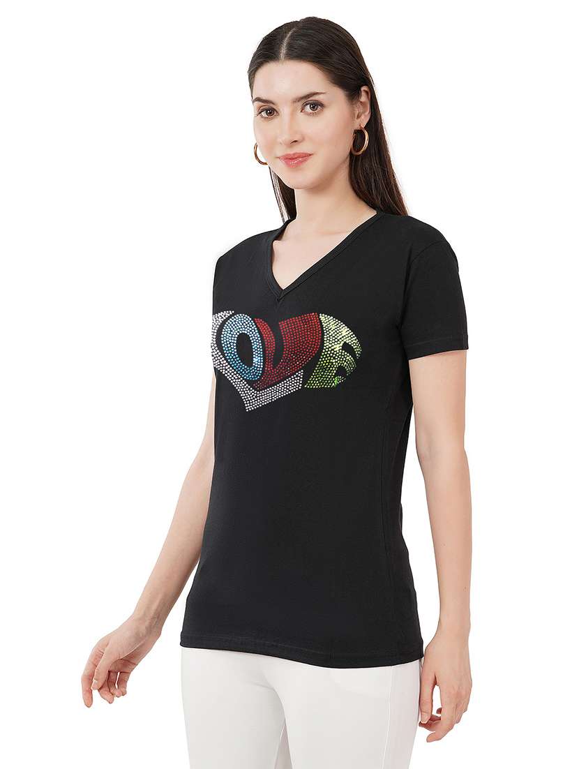 women embellished short sleeves t-shirt - 21504389 -  Standard Image - 1