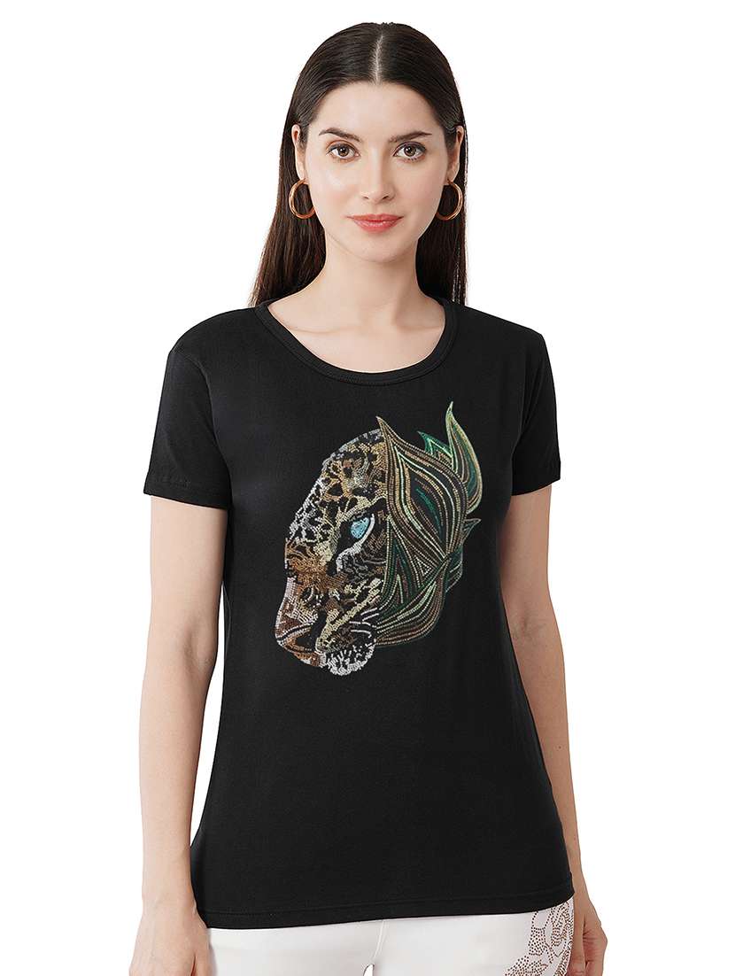 women embellished short sleeves t-shirt