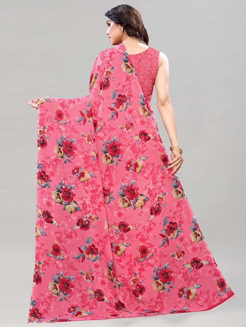 women pink printed saree with blouse - 21504452 -  Standard Image - 1