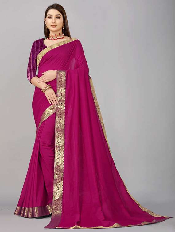women solid with bordered saree with blouse