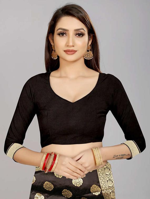 black jacquard banarasi saree with blouse - 21504636 -  Standard Image - 1