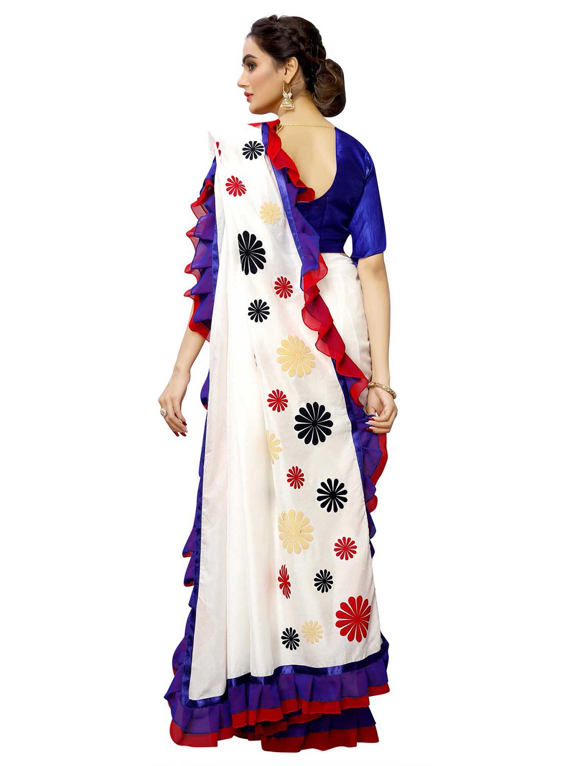 women printed ruffle saree with blouse - 21504643 -  Standard Image - 1