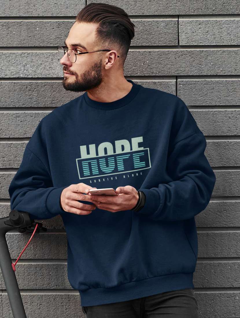 men navy blue chest print long sleeve sweatshirt