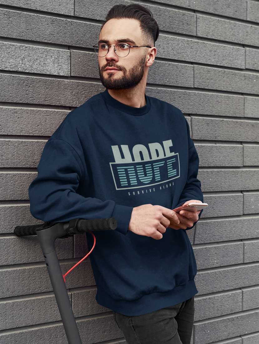 men navy blue chest print long sleeve sweatshirt - 21505157 -  Standard Image - 1