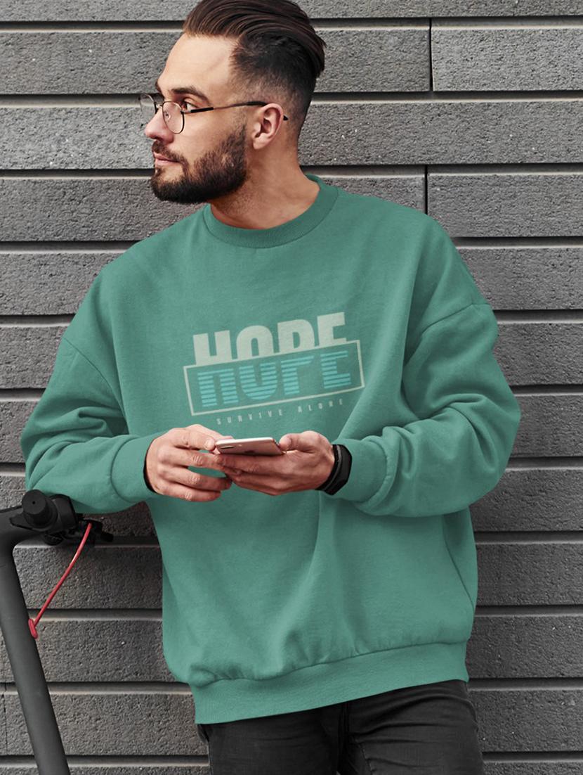 men sea green polycotton chest print sweatshirt - 21505159 - Standard Image - 1