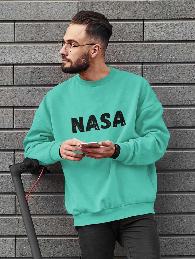 men chest print round neck sweatshirt