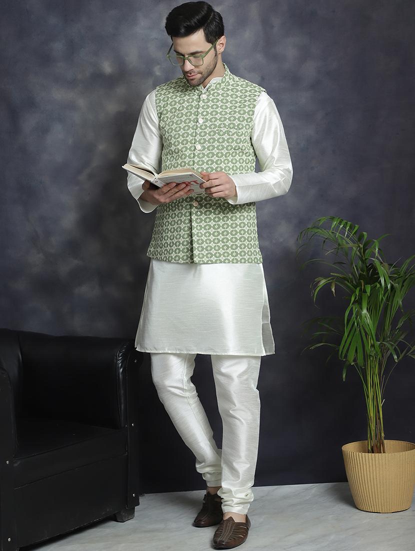 men embroidered kurta churidar with jacket ethnic wear set - 21505291 - Standard Image - 1