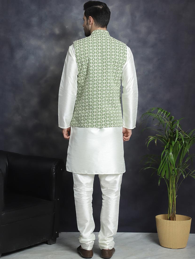 men embroidered kurta churidar with jacket ethnic wear set - 21505291 - Standard Image - 4