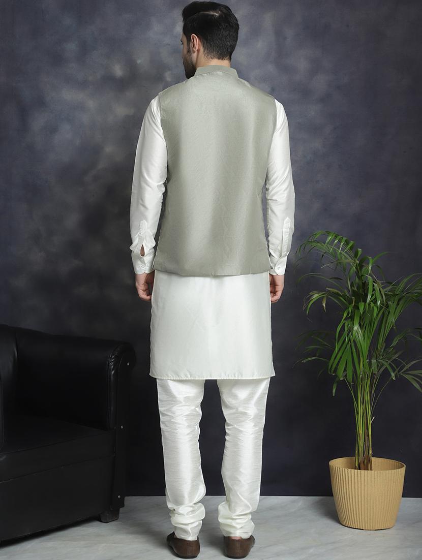men embroidered kurta churidar with jacket ethnic wear set - 21505297 - Standard Image - 4