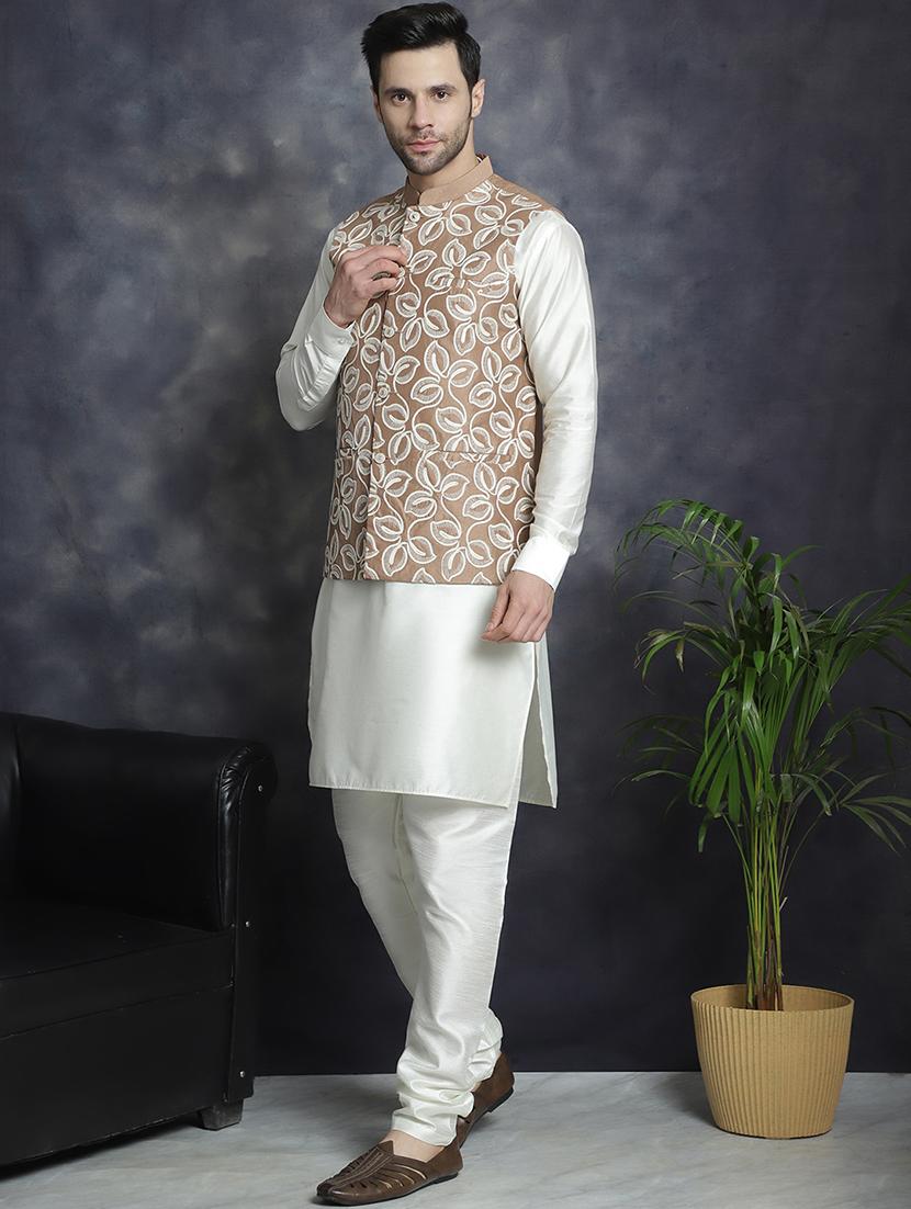 men embroidered kurta churidar with jacket ethnic wear set - 21505298 - Standard Image - 1