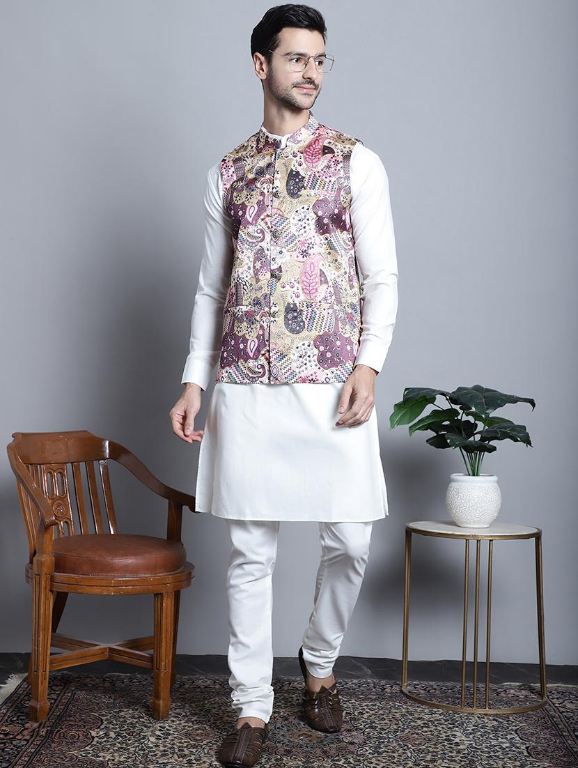 men printed kurta churidar with jacket ethnic wear set - 21505299 -  Standard Image - 1