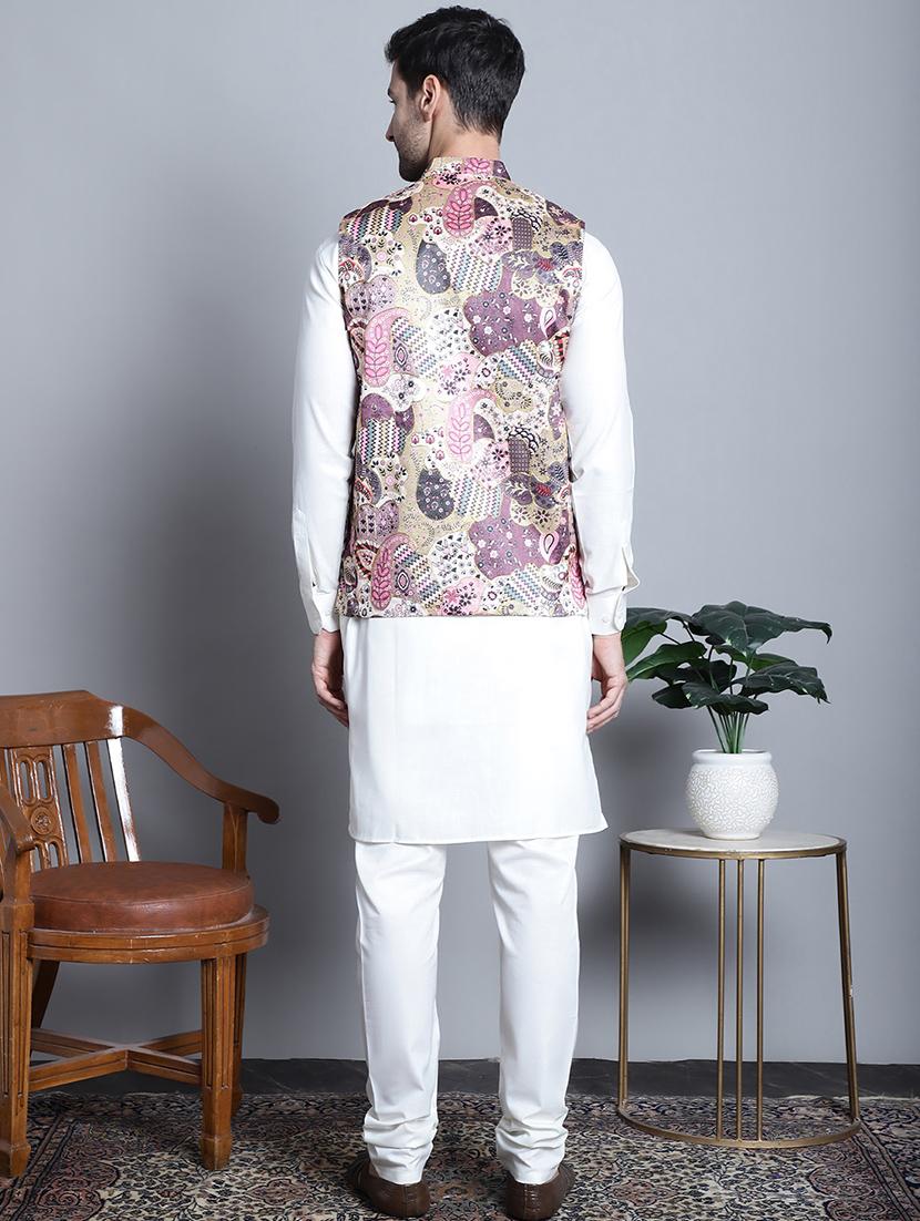 men printed kurta churidar with jacket ethnic wear set - 21505299 - Standard Image - 4