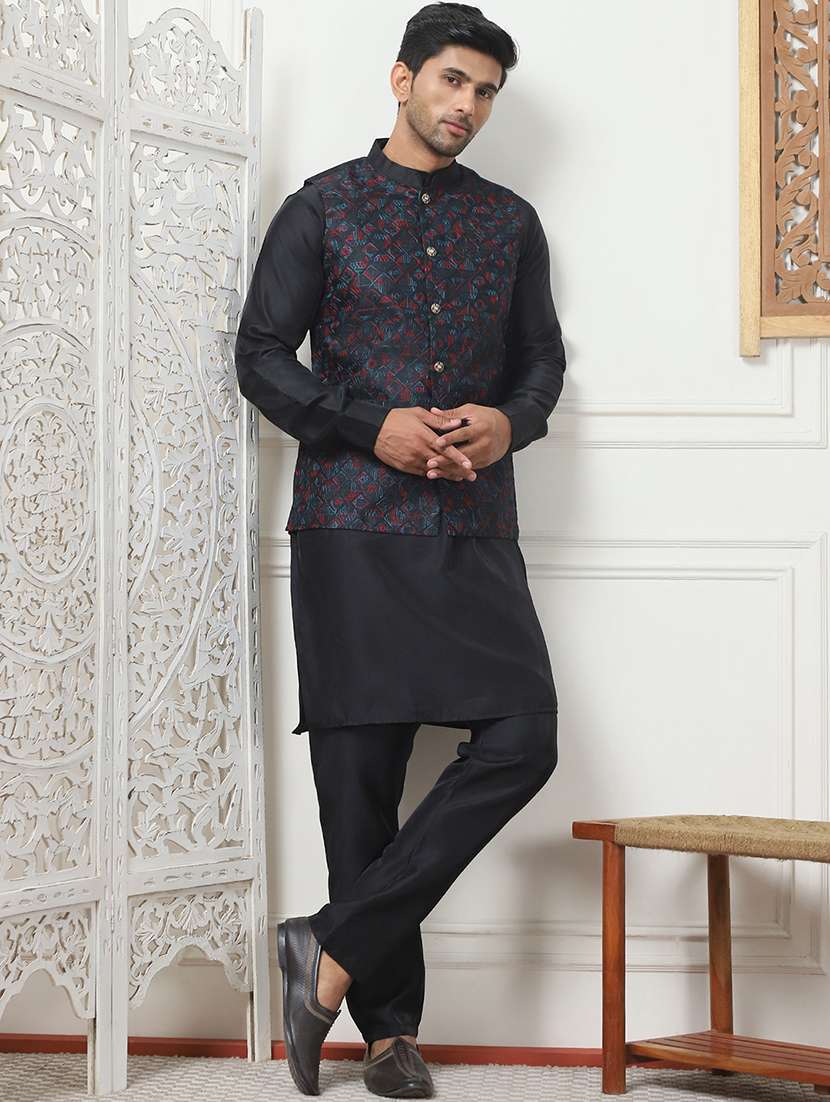 men embroidered kurta pyjama with jacket ethnic wear set - 21505308 -  Standard Image - 1
