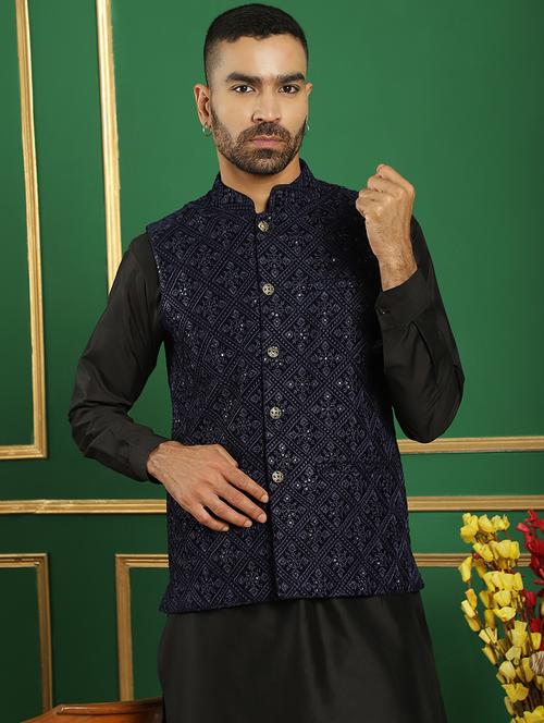 men embroidered kurta pyjama with jacket ethnic wear set - 21505312 - Standard Image - 0