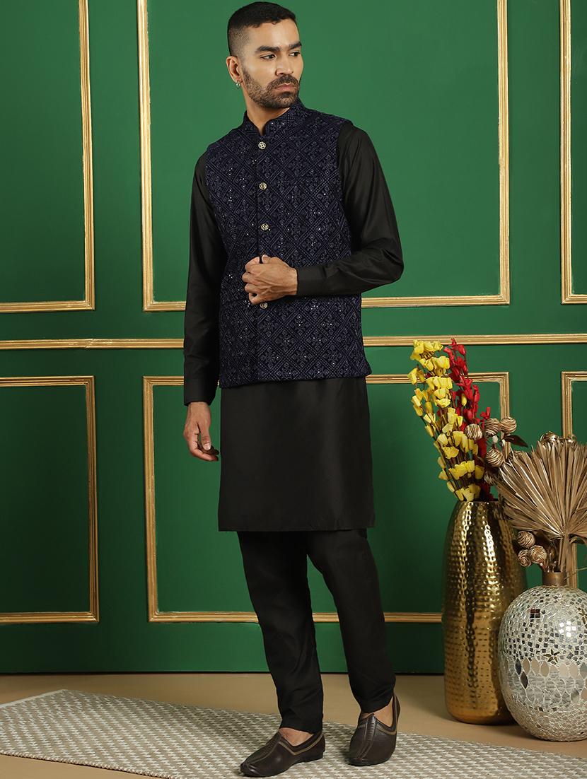 men embroidered kurta pyjama with jacket ethnic wear set - 21505312 - Standard Image - 1