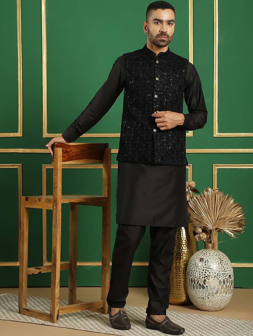 men embroidered kurta pyjama with jacket ethnic wear set - 21505314 -  Standard Image - 1