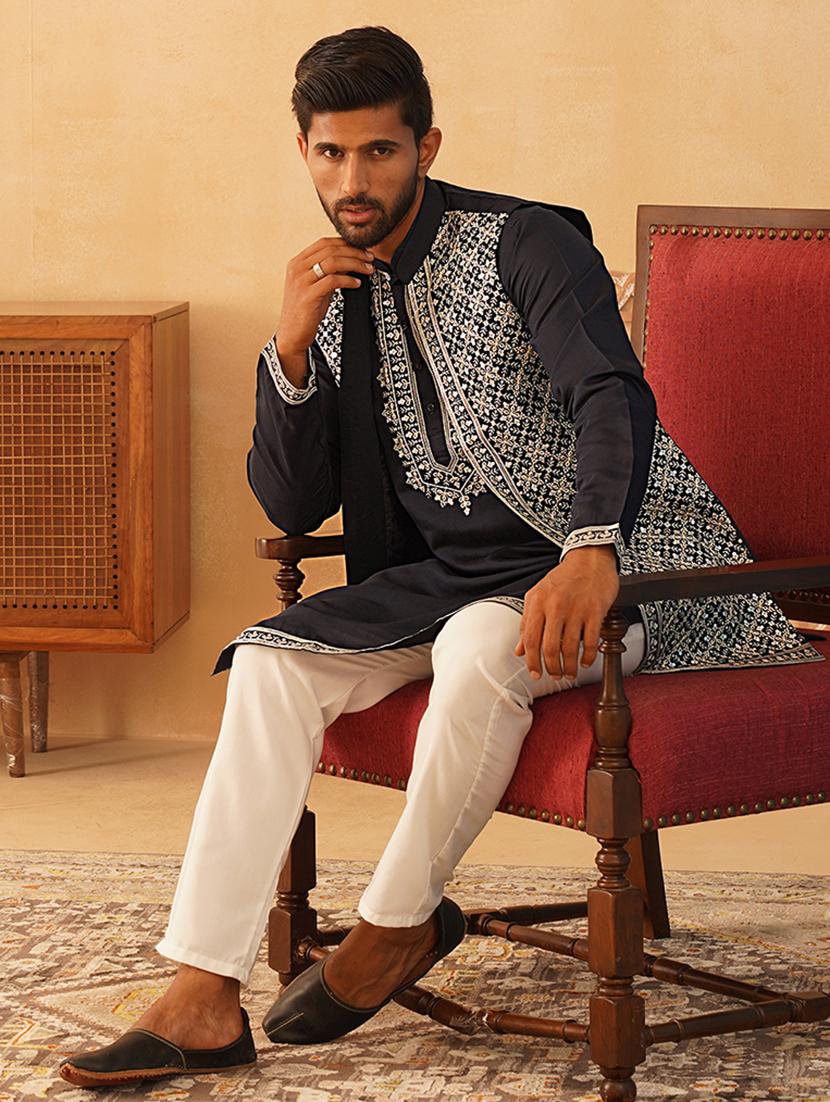 men embroidered kurta pyjama with jacket ethnic wear set - 21505317 -  Standard Image - 1