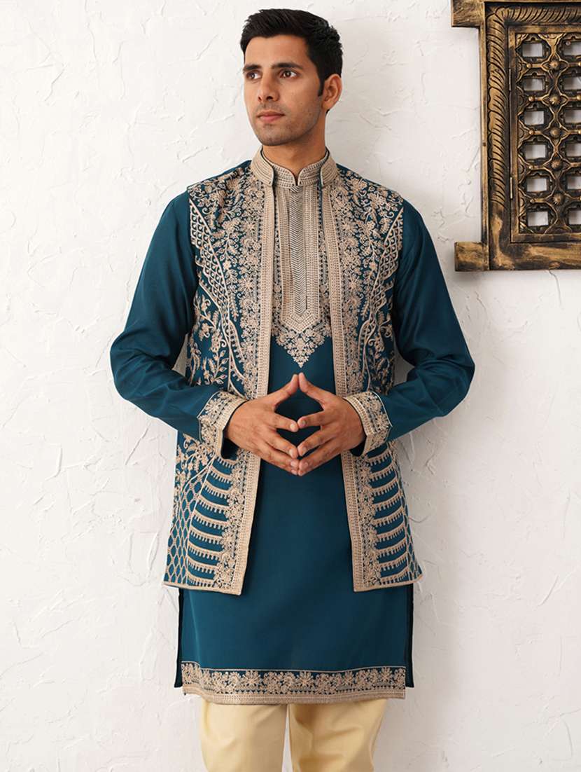 men embroidered kurta pyjama with jacket ethnic wear set - 21505321 - Standard Image - 4