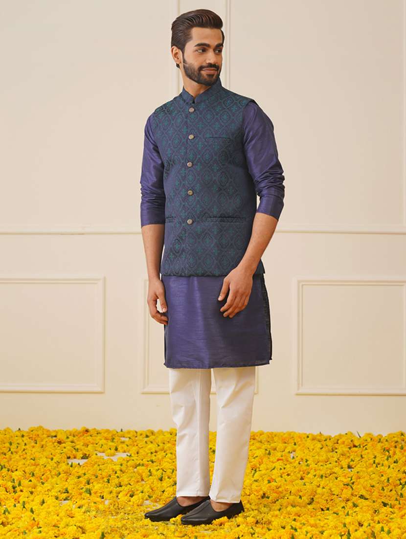 men solid kurta pyjama set with nehru jacket - 21505322 -  Standard Image - 1