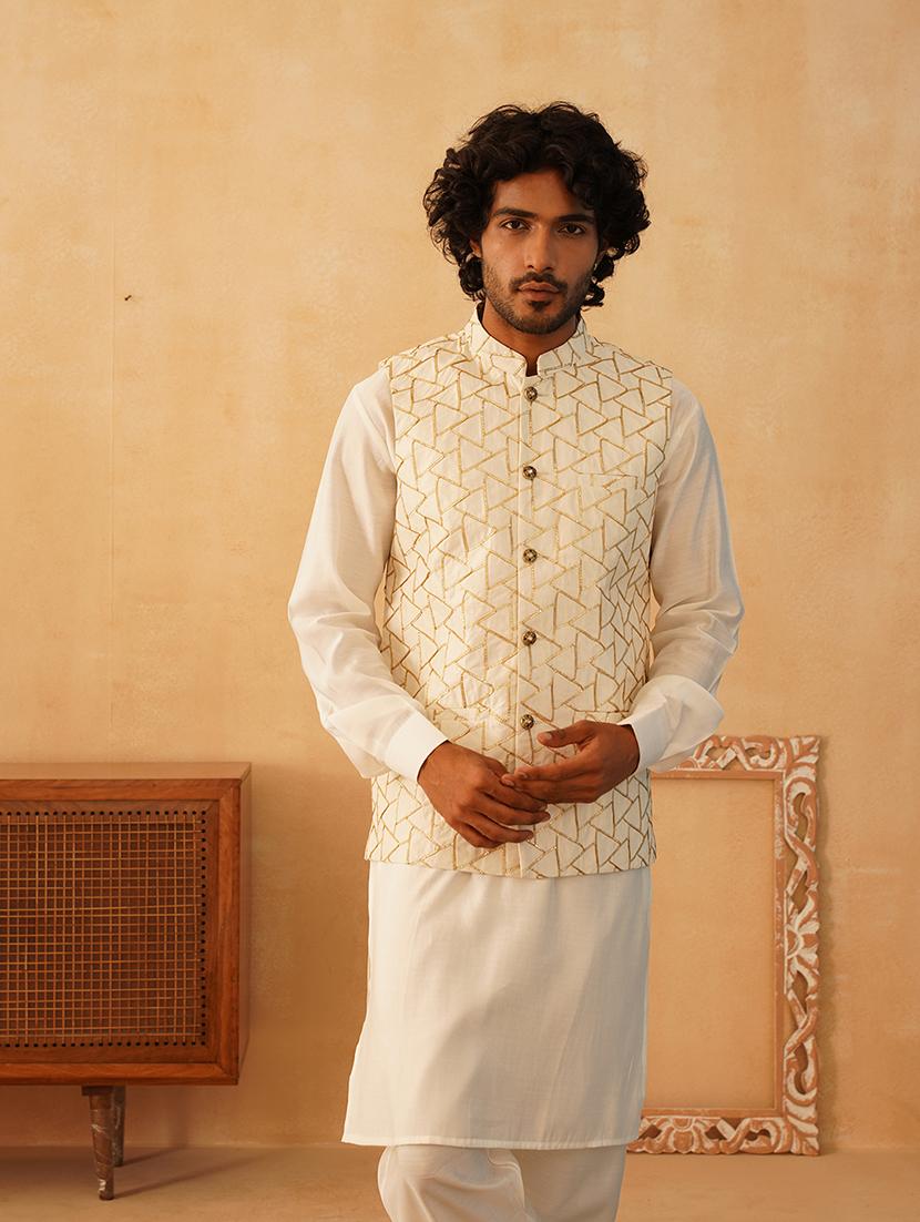 men gota work kurta pyjama with jacket ethnic wear set - 21505329 -  Standard Image - 1