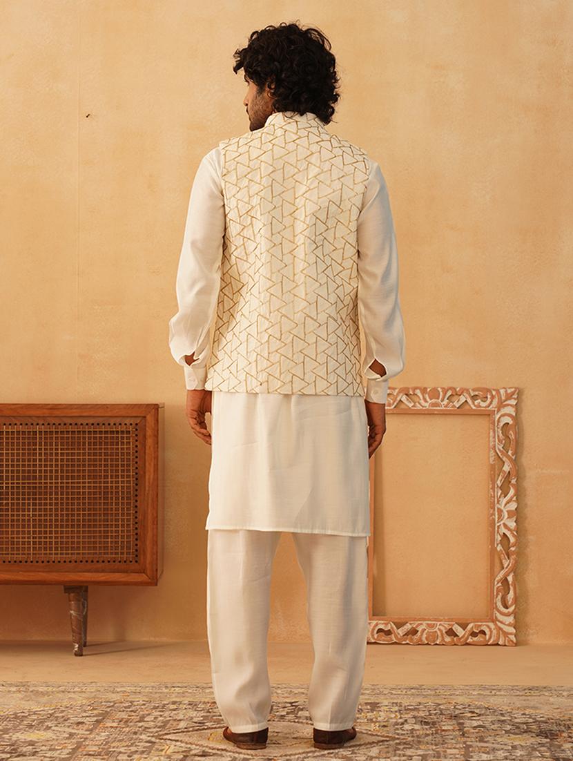 men gota work kurta pyjama with jacket ethnic wear set - 21505329 - Standard Image - 4