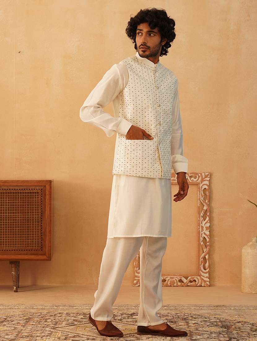 men sequin embroidered kurta pyjama with jacket ethnic wear set - 21505333 -  Standard Image - 1