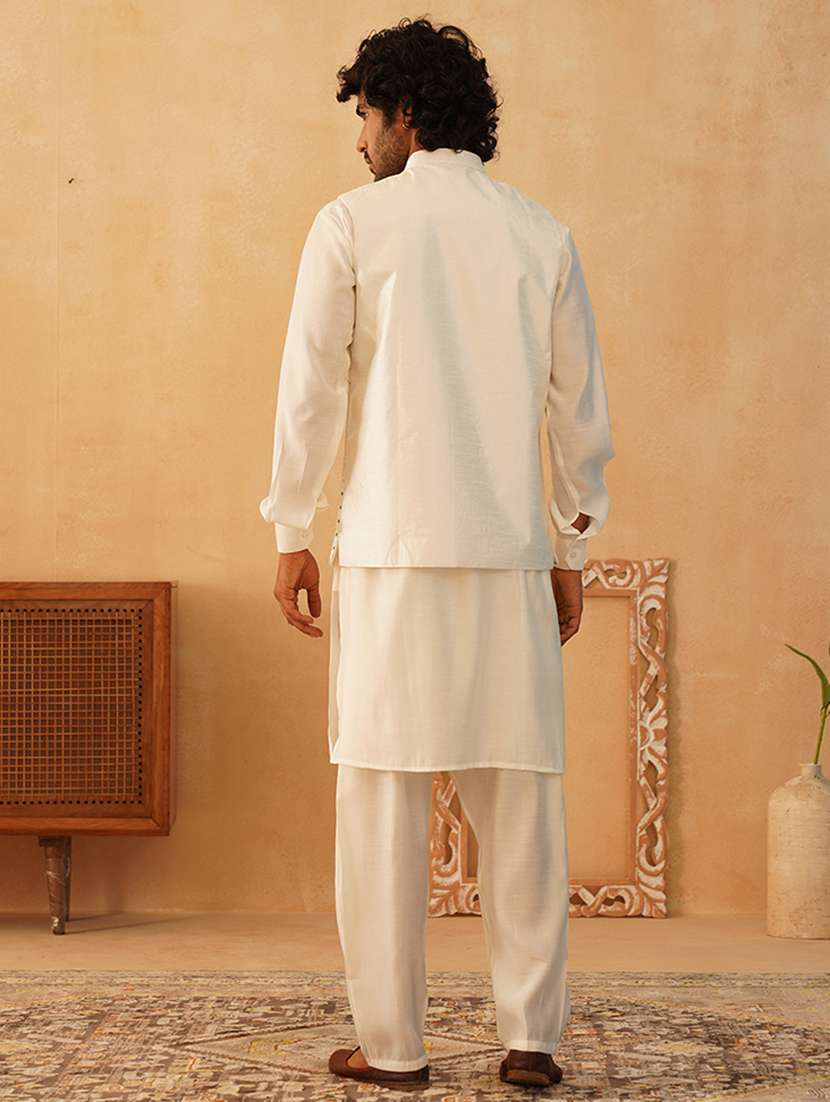 men sequin embroidered kurta pyjama with jacket ethnic wear set - 21505333 -  Standard Image - 4