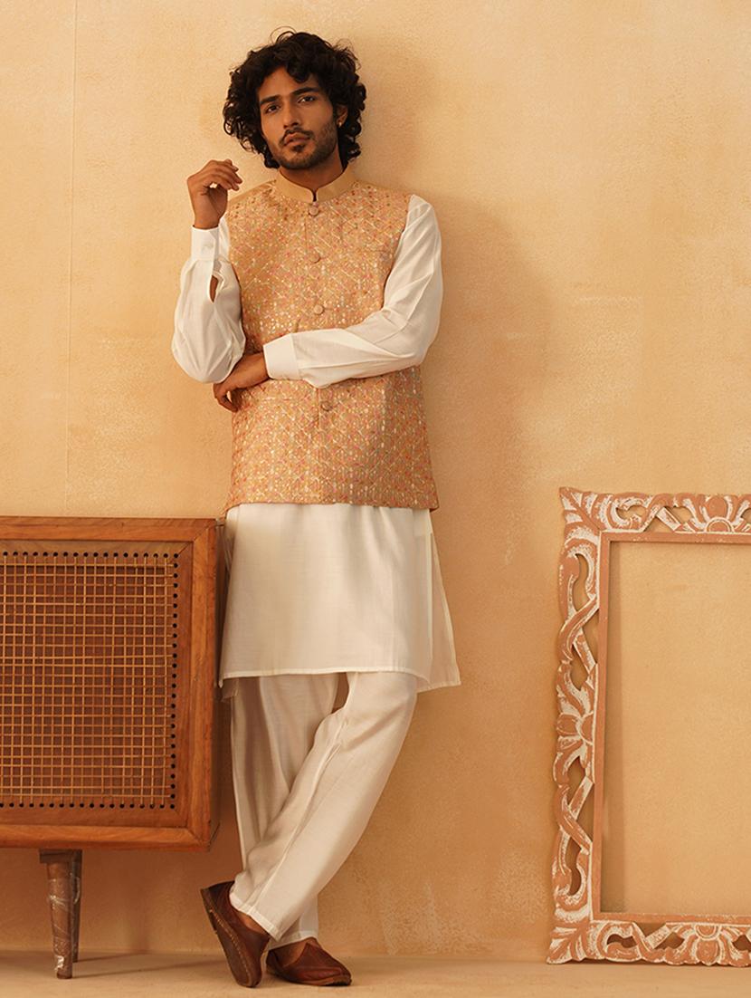 men embroidered kurta pyjama with jacket ethnic wear set - 21505336 - Standard Image - 1