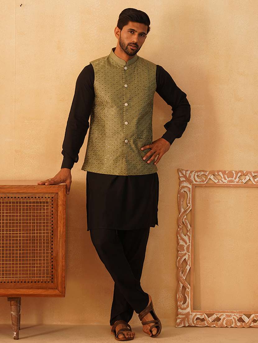men embroidered kurta pyjama with jacket ethnic wear set - 21505343 -  Standard Image - 1