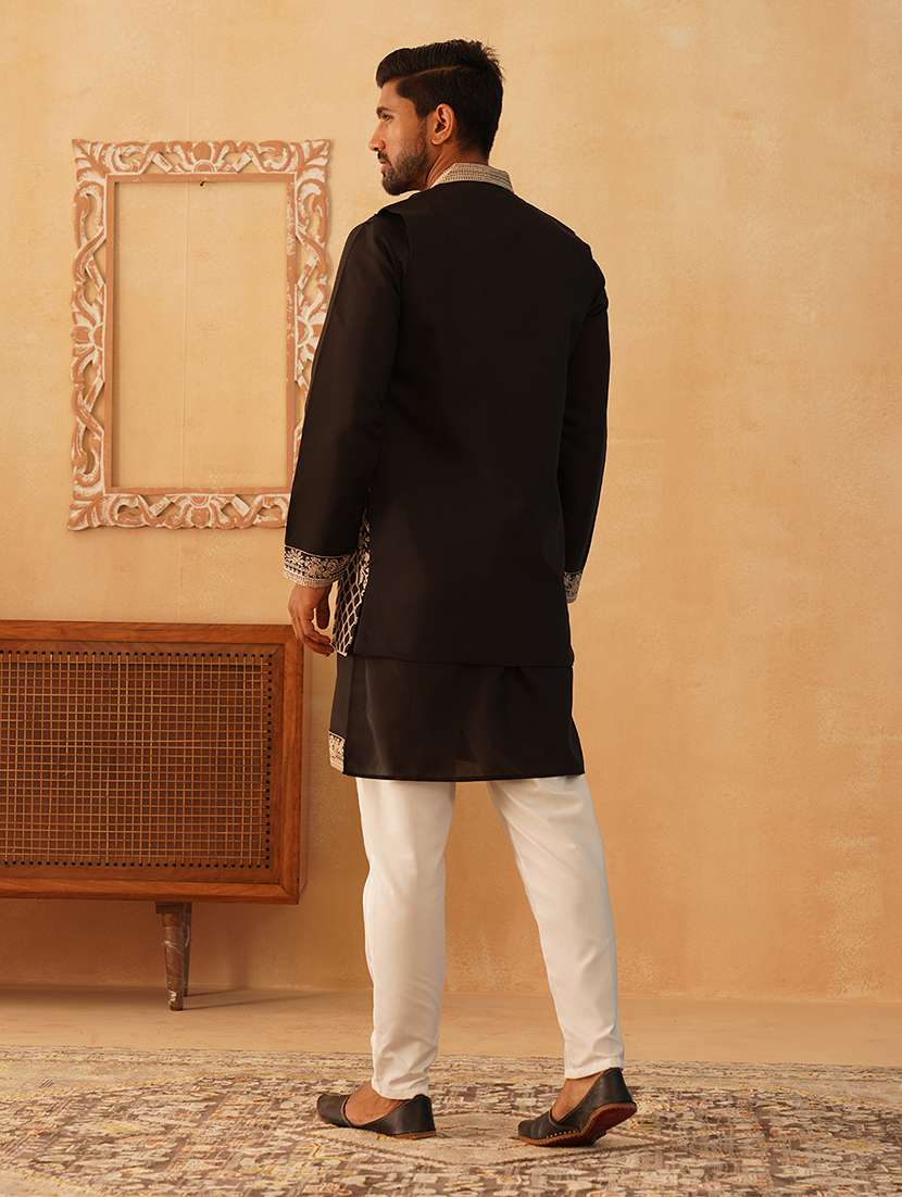 men embroidered kurta pyjama with jacket ethnic wear set - 21505347 -  Standard Image - 4