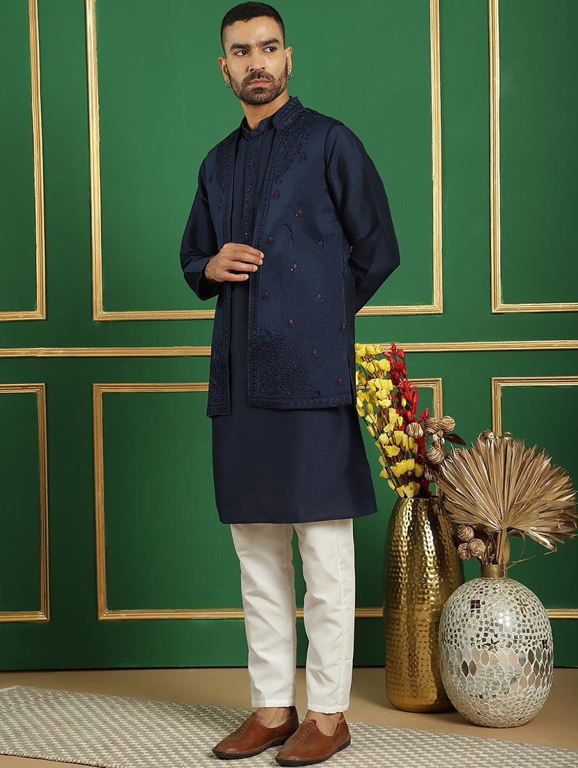 men embroidered kurta pyjama with jacket ethnic wear set - 21505348 - Standard Image - 1