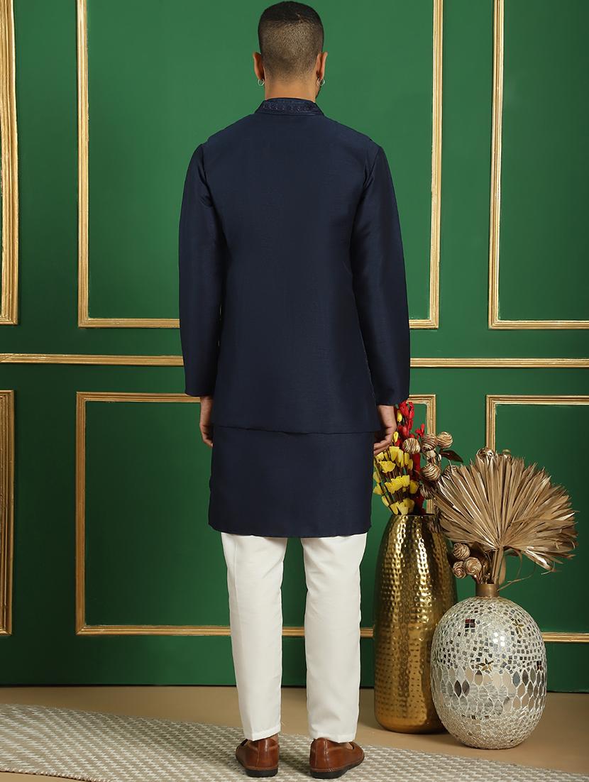 men embroidered kurta pyjama with jacket ethnic wear set - 21505348 - Standard Image - 4
