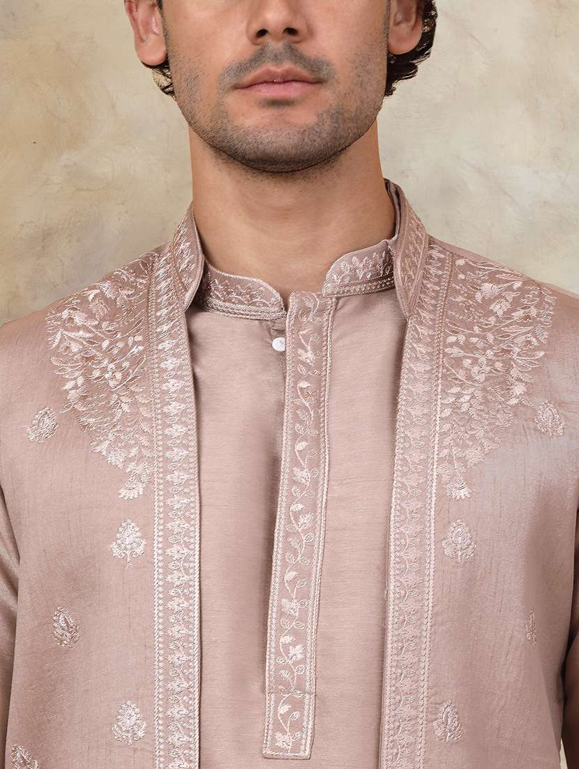 men embroidered kurta pyjama with jacket ethnic wear set - 21505350 -  Standard Image - 4